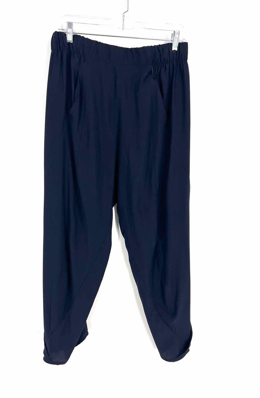 Zero + Maria Cornejo Size S Navy Solid Silk Blend Designer Pants